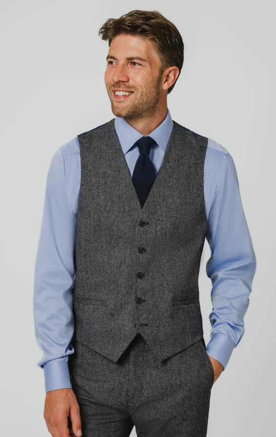 Grey Herringbone Tweed Waistcoat Grey Herringbone Tweed Waistcoat