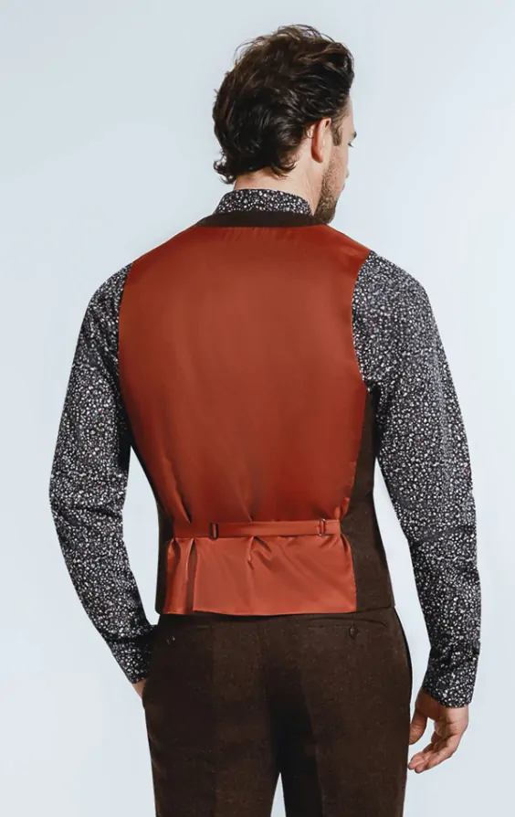Dobell Burgundy Donegal Tweed Double Breasted Waistcoat with Shawl Lapel Dobell