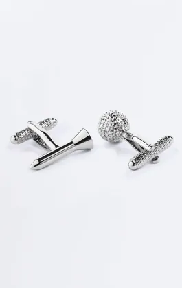 Silver Coloured Golf Ball and Tee Cufflinks