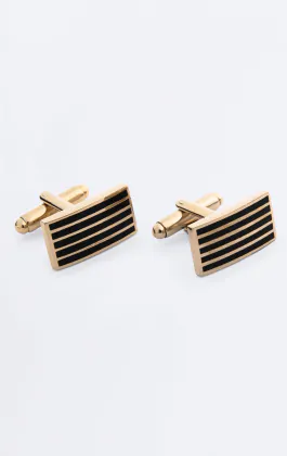 Gold and Black Coloured Rectangle Cufflinks and Tie Clip