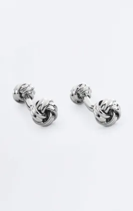 Silver Coloured Knot Stud and Cufflink Set