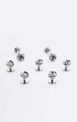 Silver Coloured Knot Stud and Cufflink Set