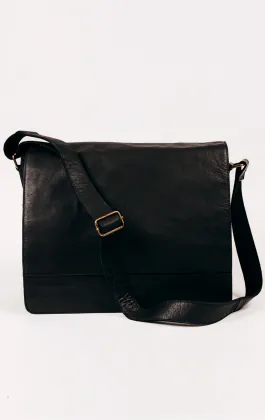 Black Leather Large Messenger Bag