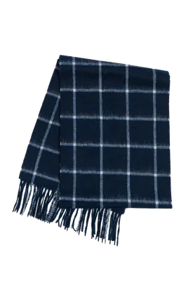 Navy and Cream Check Brushed Wool Scarf