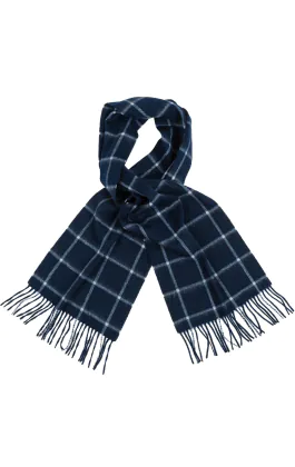Navy and Cream Check Brushed Wool Scarf