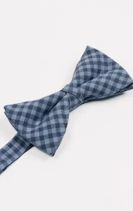 Blue Gingham Check Linen Bow Tie