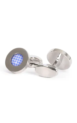 Blue Gingham Pattern Rhodium Plated Cufflinks