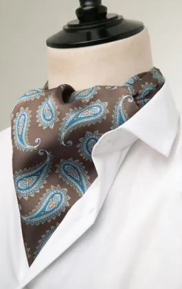 Daywear Cravat in Brown with Blue Paisley Pattern