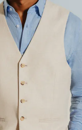 Cream Linen Slim Fit Waistcoat