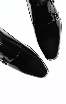 Black Patent Double Monk Dress Shoes