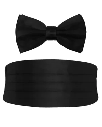Black Cummerbund & Pre-Tied Bow Tie Set