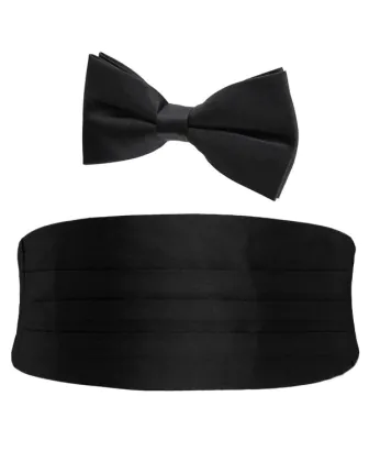 Black Cummerbund & Pre-Tied Bow Tie Set