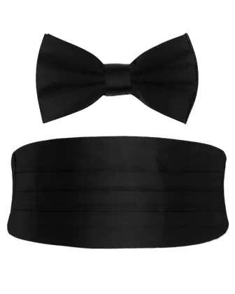 Black Silk Cummerbund & Pre-Tied Bow Tie Set