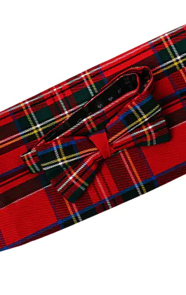 Red Tartan Cummerbund & Pre-Tied Bow Tie Set