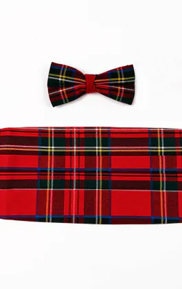 Red Tartan Cummerbund & Pre-Tied Bow Tie Set