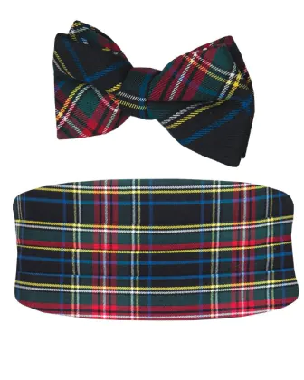 Green Tartan Cummerbund & Pre-Tied Bow Tie Set