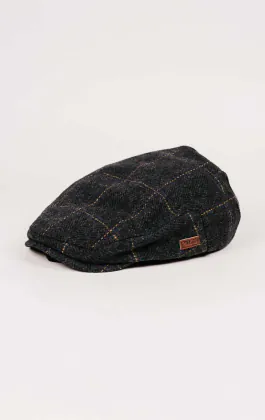 Navy Twill Check Flat Cap