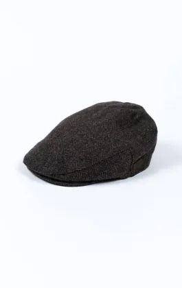 Grey Herringbone Tweed Flat Cap