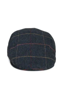 Dark Blue Check Tweed Flat Cap