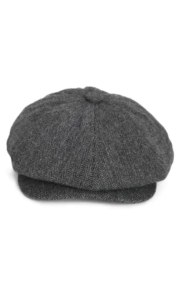 Grey Herringbone Tweed Baker Boy Cap
