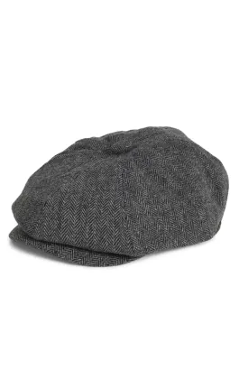 Grey Herringbone Tweed Baker Boy Cap