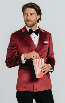 Double Breasted Burgundy Velvet Jacket