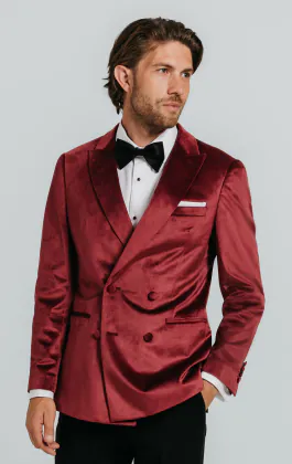 Double Breasted Burgundy Velvet Jacket