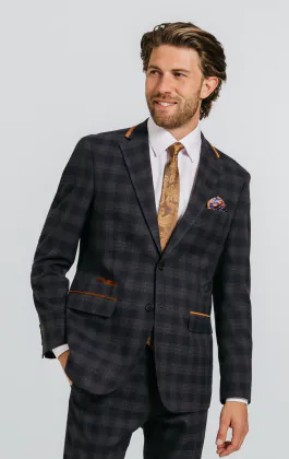 Navy Heritage Check with Brown Trim Suit Jacket