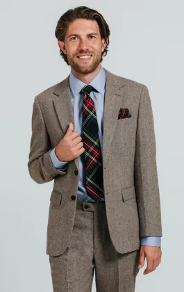 Brown Herringbone Tweed Suit Jacket