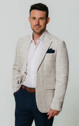 Light Grey Windowpane Check Linen Jacket