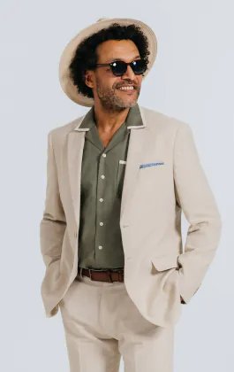 Oatmeal Linen Herringbone Suit Jacket