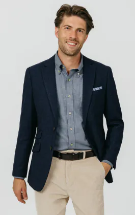 Navy Herringbone Tweed Jacket