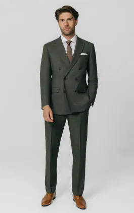 Green Weave Double Breasted Suit Jacket
