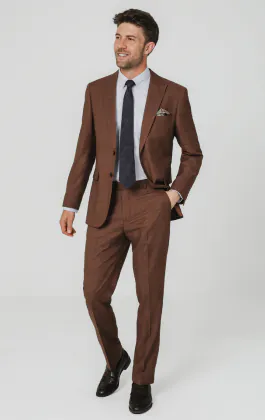 Rust Brown Textured Weave Suit Jacket