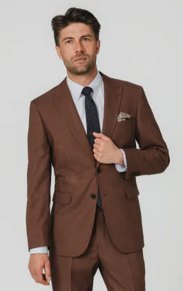 Rust Brown Textured Weave Suit Jacket