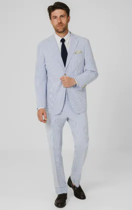 Blue & White Seersucker Suit Jacket