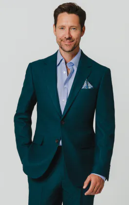 Teal Wool Flannel Suit Jacket