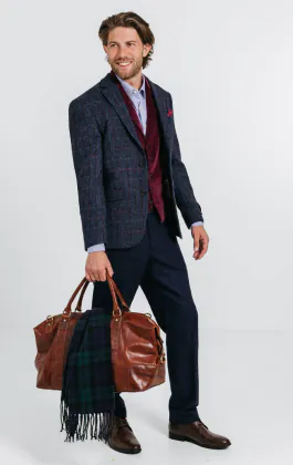 Harris Tweed Dark Blue Windowpane Check Tweed Jacket