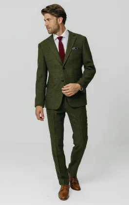 Green Windowpane Check Tweed Jacket