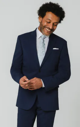 Blue Suit Jacket with Peak Lapel
