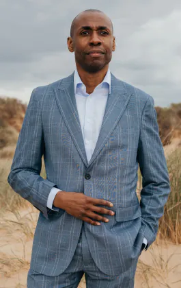 Light Blue Check Suit Jacket with Peak Lapel