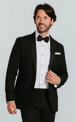 Black Slim-Fit Dinner Jacket with Shawl Lapel