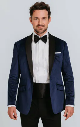 Navy Blue Slim Fit Velvet Jacket
