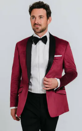 Burgundy Slim Fit Velvet Jacket