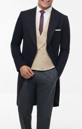 Black Herringbone Morning Suit with Striped Trousers