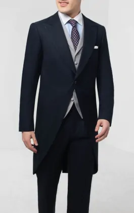 Dobell Navy Herringbone Morning Suit with Matching Trousers Dobell