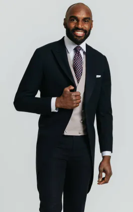 Navy Herringbone Morning Suit with Matching Trousers