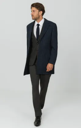 Harris Tweed Blue Herringbone Tweed Overcoat