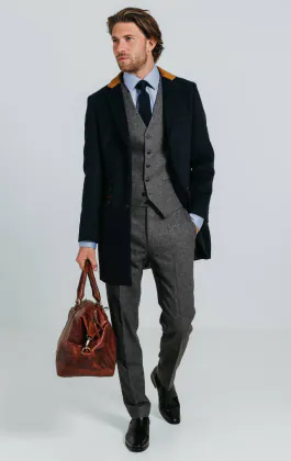 Navy Overcoat with Tan Trims