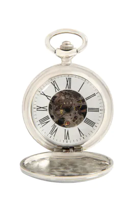 Silver Coloured Skeleton Pocket Watch